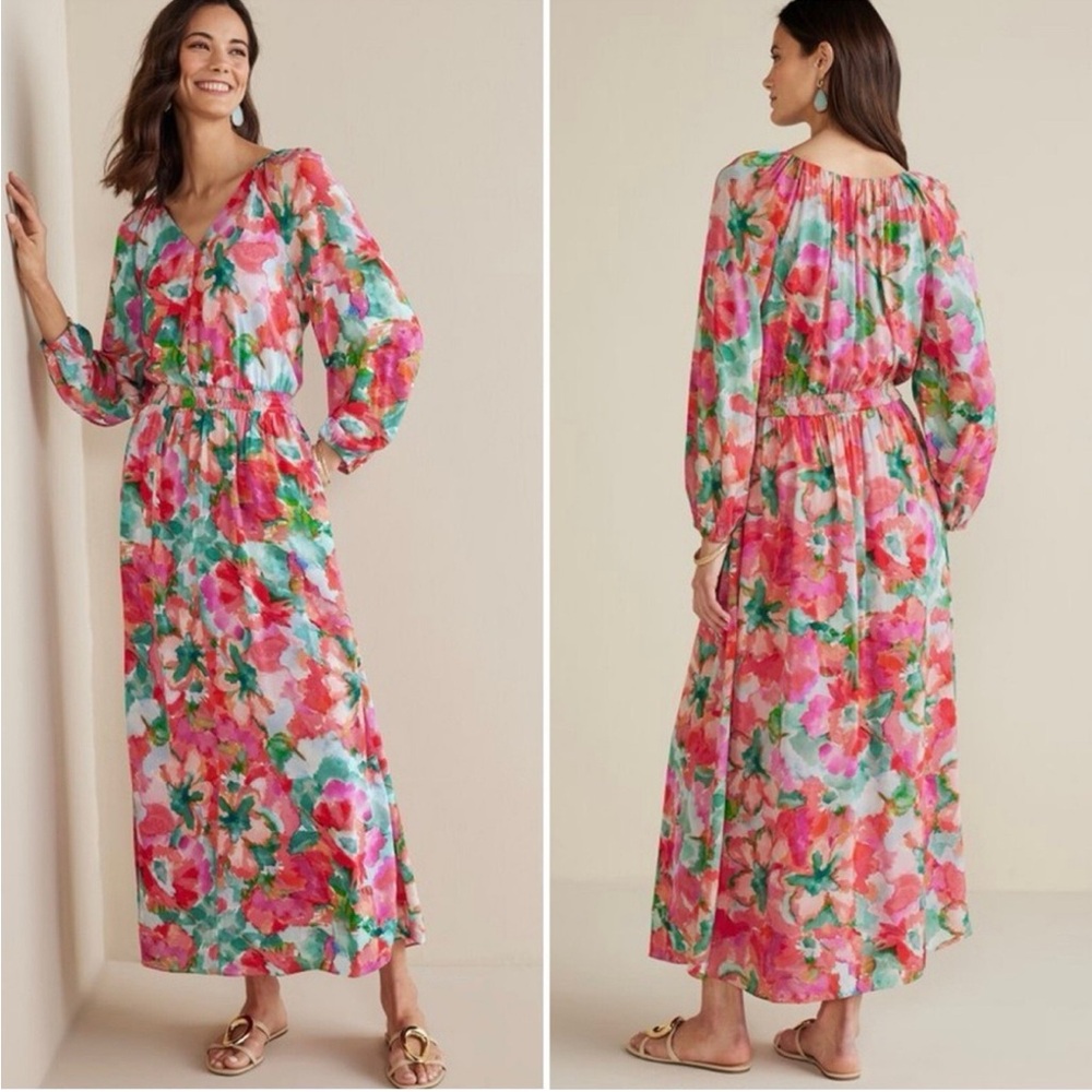 NWT Soft Surroundings Floral V-Neck Maxi Dress size LP